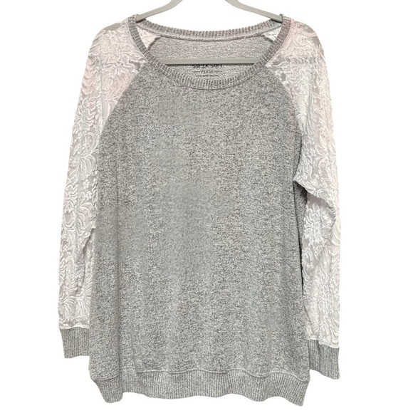 Torrid Heather Gray Super Soft Plush Lace Sleeve Raglan Sweatshirt Size 2 2XL - Picture 4 of 16